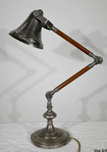 Lampada a braccio articolato in metallo e legno - 1920