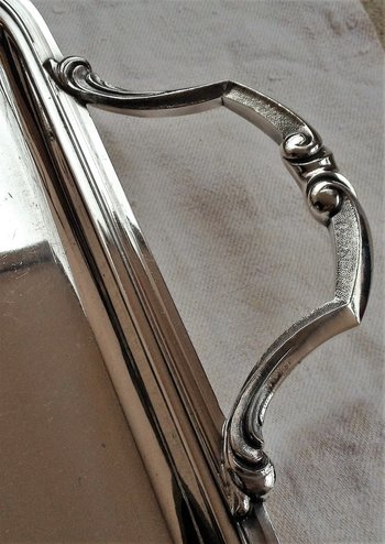 Rectangular tray with silver metal handles Orfèvre Félix Frères (Toulouse)