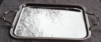 Rectangular tray with silver metal handles Orfèvre Félix Frères (Toulouse)