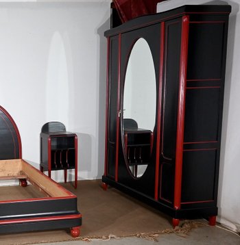 Seltenes 5-teiliges Zimmerset aus bemaltem Holz, Art Déco - Anfang 20.