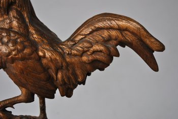 Le Coq Français Edouard Drouot Bronze Patina Gilt Green Base in marmo