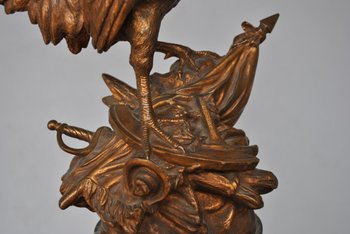 Le Coq Français Edouard Drouot Bronze Patina Gilt Green Base in marmo