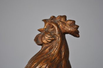 Le Coq Français Edouard Drouot Bronze Patina Gilt Green Base in marmo