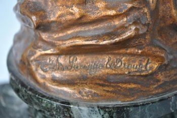 Le Coq Français Edouard Drouot Bronze Patina Gilt Green Base in marmo