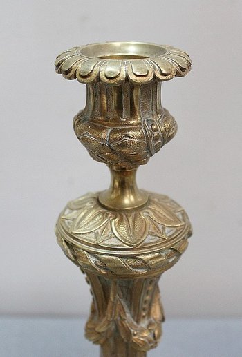 Paire de Flambeaux en Bronze Doré, style Louis XVI - XIXe