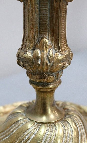 Paire de Flambeaux en Bronze Doré, style Louis XVI - XIXe