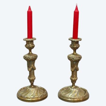 Pair of Gilded Bronze Torches, Louis XVI style - 19th century