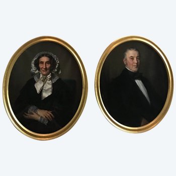 Pair Of Large Portraits Of Belgian Painter Jean Mathieu Nisen