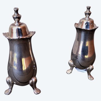 Pair of baluster-shaped silver-plated salt cellars