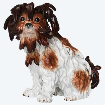 Statua in porcellana di Meissen raffigurante un cane bolognese