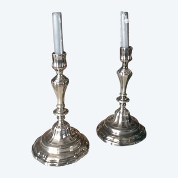 Two silver candlesticks Louis XV style