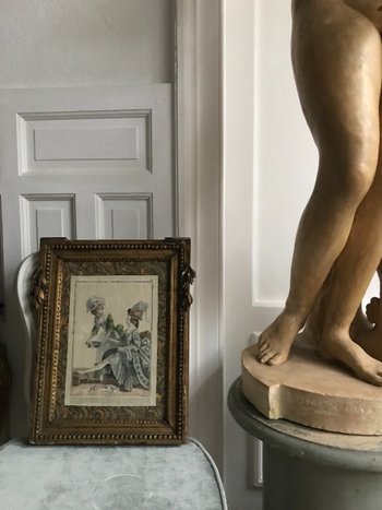 Cadre Epoque Louis XVI Avec Estampe ‘toilette De Dame’
