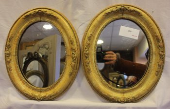 Pair Of Small Oval Medallion Mirrors, Mercury mirror 31 X 37 Cm