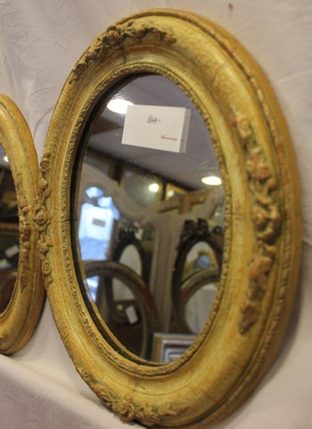 Pair Of Small Oval Medallion Mirrors, Mercury mirror 31 X 37 Cm