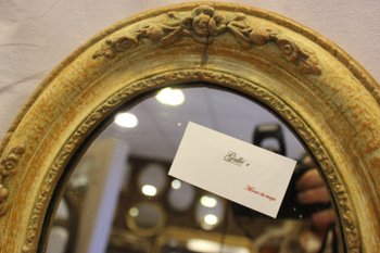 Pair Of Small Oval Medallion Mirrors, Mercury mirror 31 X 37 Cm