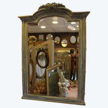 Miroir De Cheminée Ancien Bois Patiné ' Glace Biseautée 90 X124 Cm