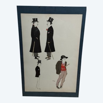 Lithograph under glass signed by SEM circa 1900