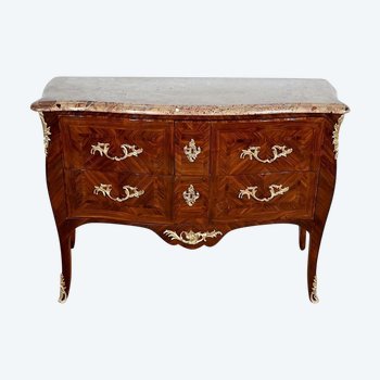 Kommode mit Sauteuse aus Edelholz, gestempelt P. Migeon, Epoche Louis XV - 1. Hälfte des 18.