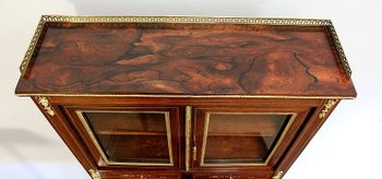 Piccola Vetrina Scrivania in Palissandro e Intarsio, Periodo Napoleone III - Metà XIX Secolo