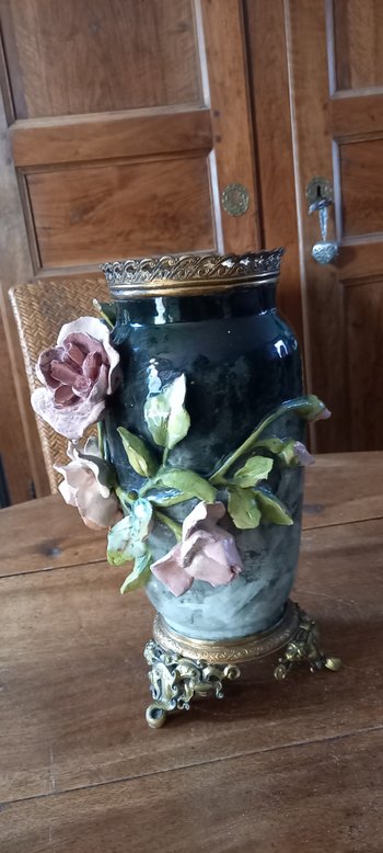 Grande vaso in ceramica con fiori / Napoleone III