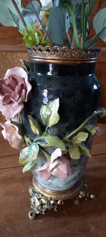 Grande vaso in ceramica con fiori / Napoleone III