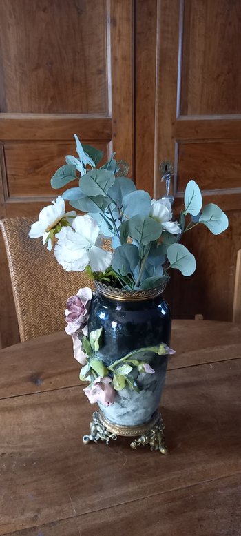 Grande vaso in ceramica con fiori / Napoleone III