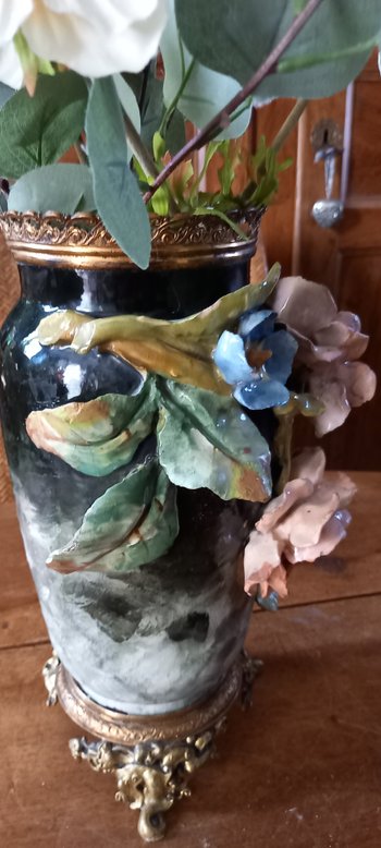 Grande vaso in ceramica con fiori / Napoleone III
