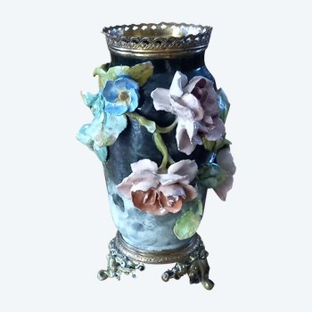 Grande vaso in ceramica con fiori / Napoleone III