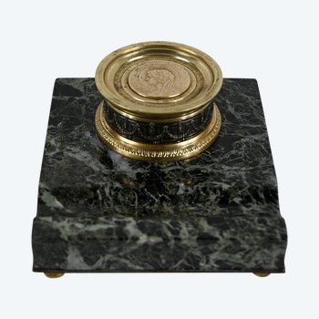 Inkwell with Virgin in Bronze and Marble - End of XIXth century