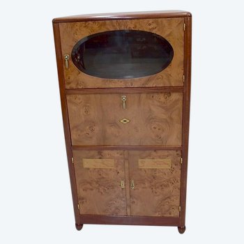 Meuble Art Déco en Placage de Loupe de Thuya - XXe
