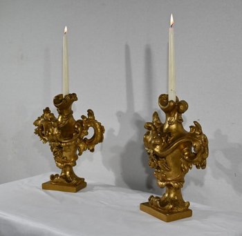 Florentine Fire Pots in Gilded Limewood - Late 18th century