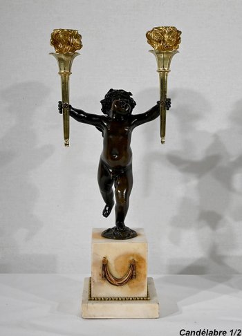 Ein Paar Kerzenständer aus Bronze und Marmor - 1. Teil des 19.