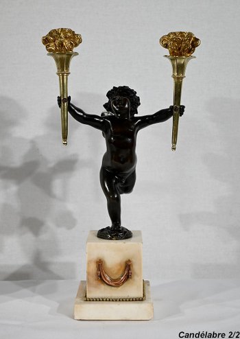 Ein Paar Kerzenständer aus Bronze und Marmor - 1. Teil des 19.