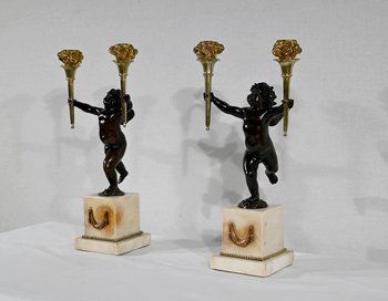 Ein Paar Kerzenständer aus Bronze und Marmor - 1. Teil des 19.