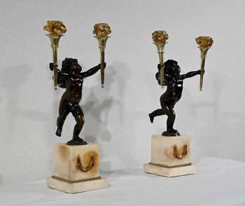 Ein Paar Kerzenständer aus Bronze und Marmor - 1. Teil des 19.