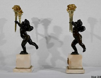 Ein Paar Kerzenständer aus Bronze und Marmor - 1. Teil des 19.