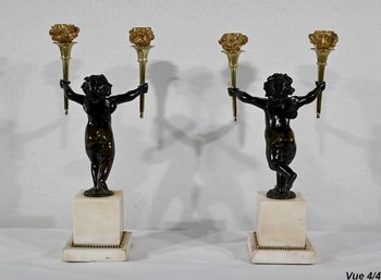 Ein Paar Kerzenständer aus Bronze und Marmor - 1. Teil des 19.