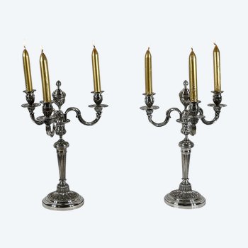 Pair of Silver Bronze Candlesticks - End of XIXth century