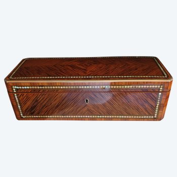 NAPOLEON Antique glove box with a marquetry in wood of PALMIER Napoleon 3 III decorated with mother-of-pearl and marquetry of precious wood