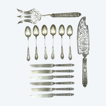 Part De Ménagère (six knives, six spoons, two serving pieces) in silver