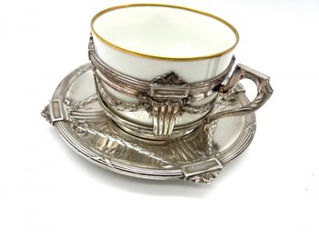 Pair of porcelain cups with Christofle Gallia mount