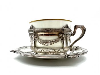 Pair of porcelain cups with Christofle Gallia mount