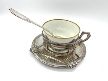 Pair of porcelain cups with Christofle Gallia mount