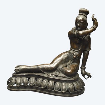 Nepal, 19th century, copper alloy representation of a Deva in vitarkamudra