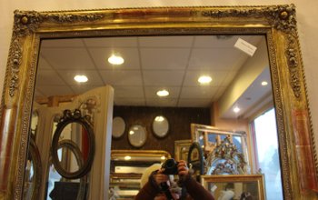 Large Antique Gold, Patina And Mercury Fireplace Mirror 103 X 148 Cm