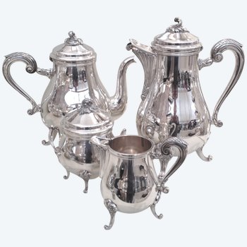 CHRISTOFLE coffee tea service "Pompadour" model in silver metal (4 pieces)