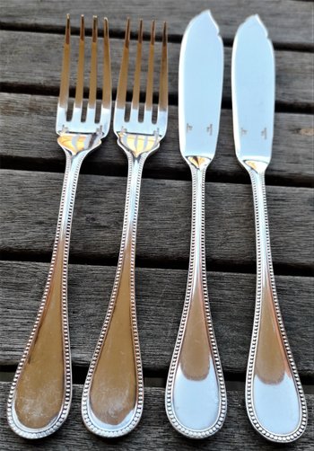2 individual fish cutlery sets model Perles orfèvrerie Christofle
