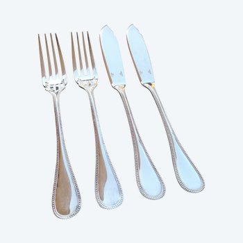 2 individual fish cutlery sets model Perles orfèvrerie Christofle