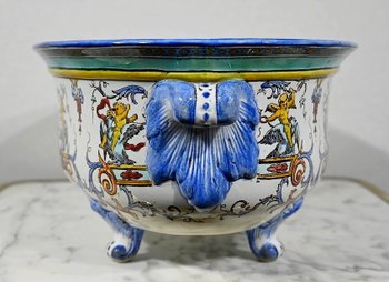 Planter in Gien earthenware, Renaissance style - Early XXth century