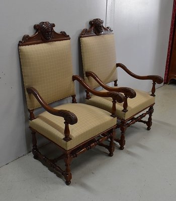 Paire de Fauteuils en Chêne Clair, style Louis XIII / Louis XIV - Début XXe